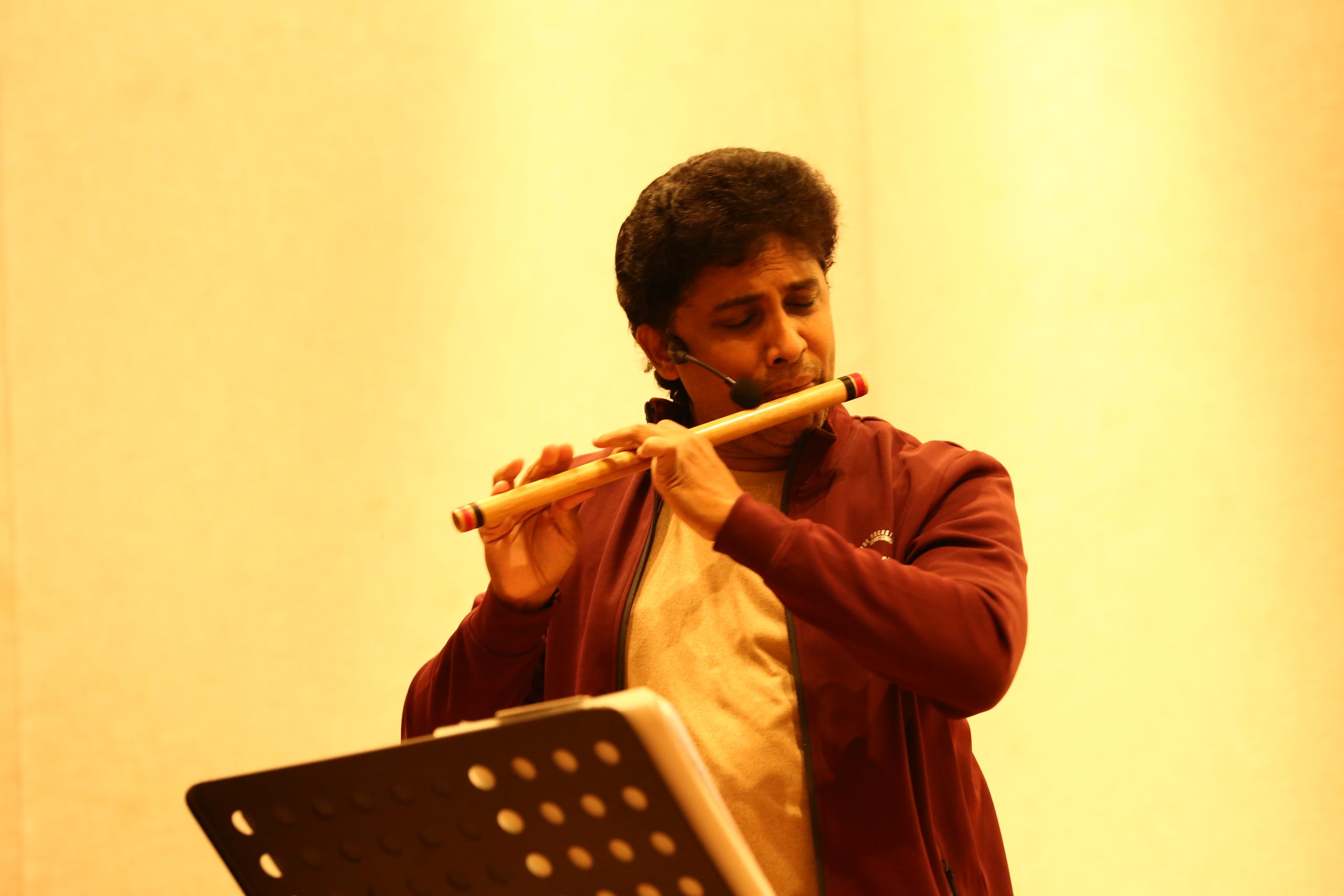 PROF PUSHPARAJ  an accomplished flautist